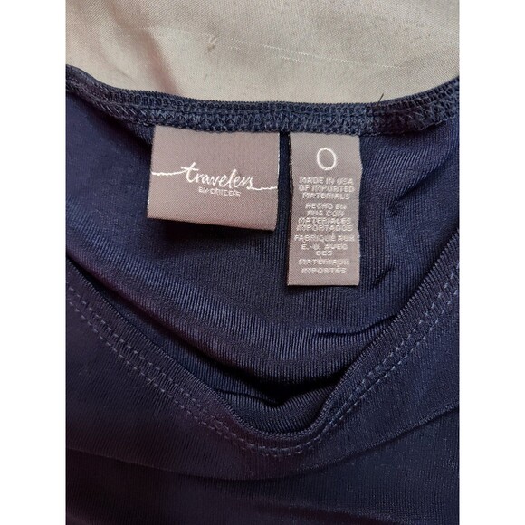 Women's Travelers by Chico's Pleated Asymmetrical Short Sleeve Top Navy Small - Picture 4 of 6